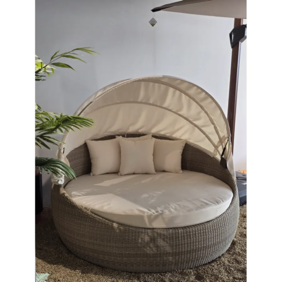 FURMEIZ Round Outdoor Daybed – Aluminum Frame & PE Wicker