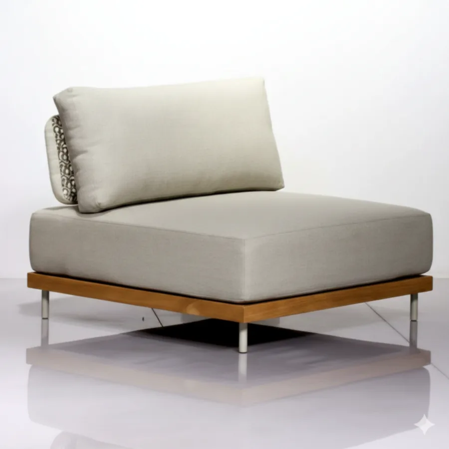 Furmeiz Armless Outdoor Sofa – Aluminum Frame with Teak Surround
