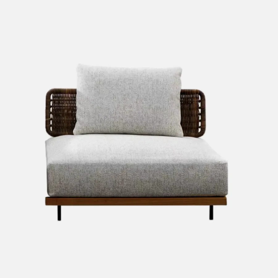 MK Armless Single Outdoor Sofa – Teak Wood Frame & PE Rattan