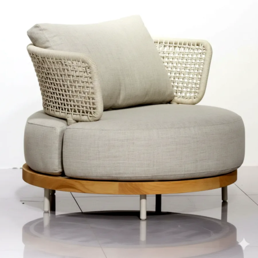 Furmeiz Round Outdoor Sofa – Aluminum Frame with Teak Surround