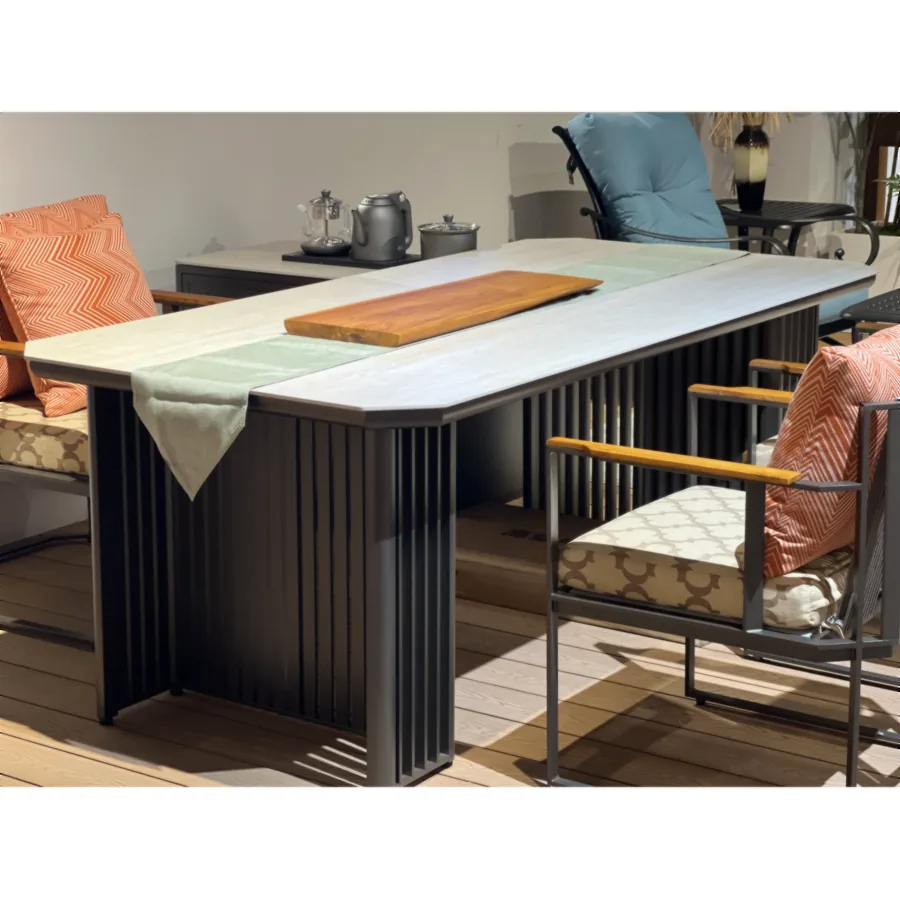 Furmeiz Octagonal Dining Table with Stone Top – Beige
