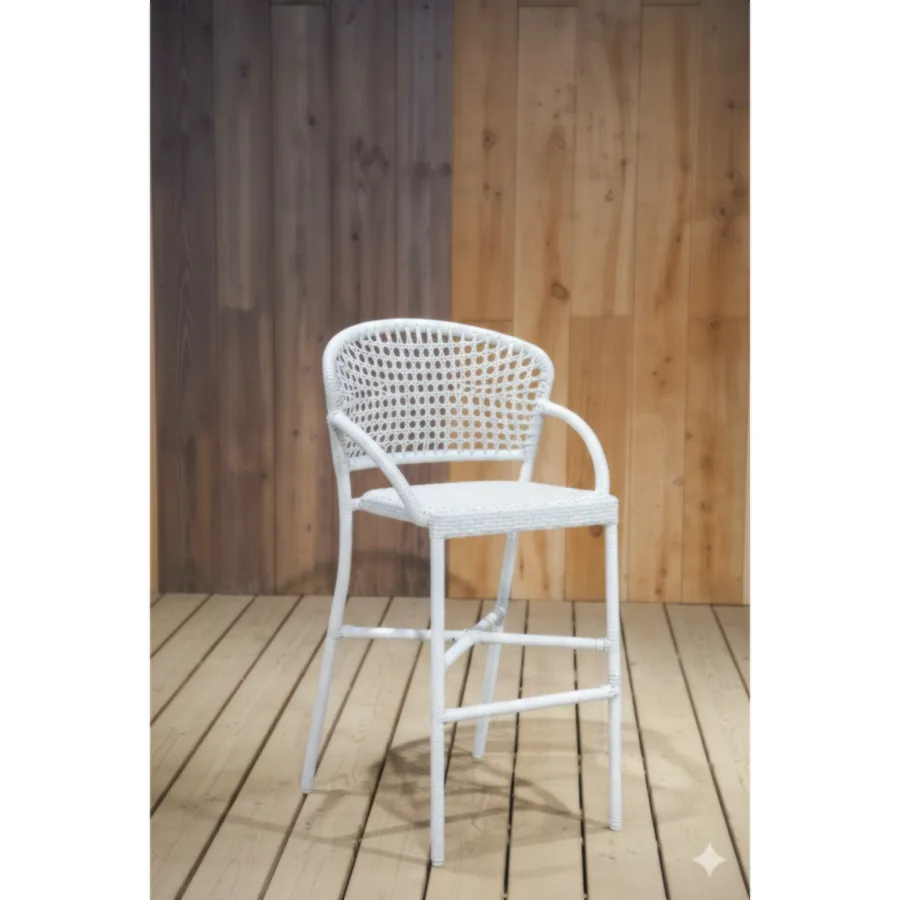 Maig Outdoor Bar Chair – Aluminum Frame with PE Rattan & Brushed Finish