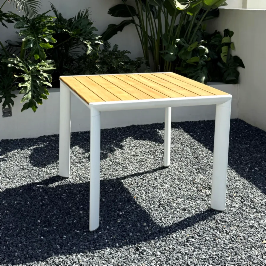 Furmeiz Square Outdoor Table – Aluminum & Burmese Teak