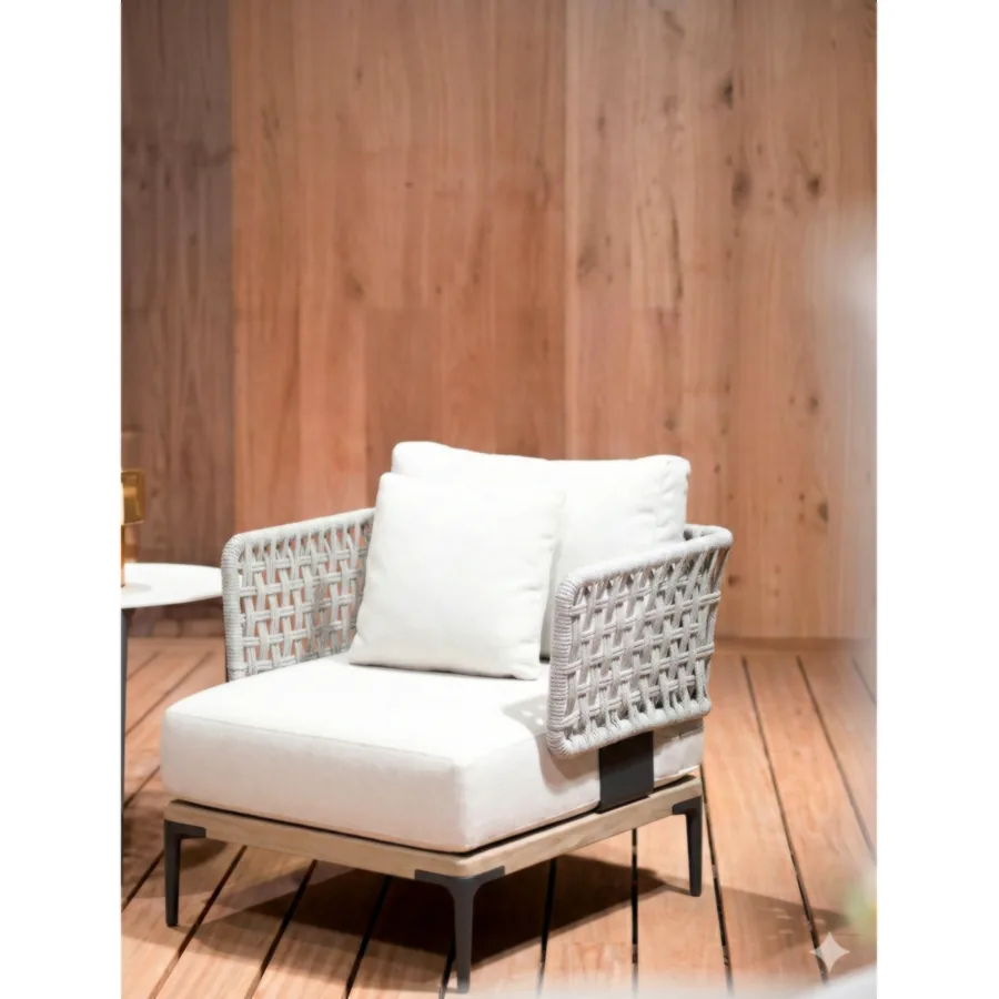 Furmeiz Outdoor Single Lounge Chair with Imported Fabric & Textilene Base