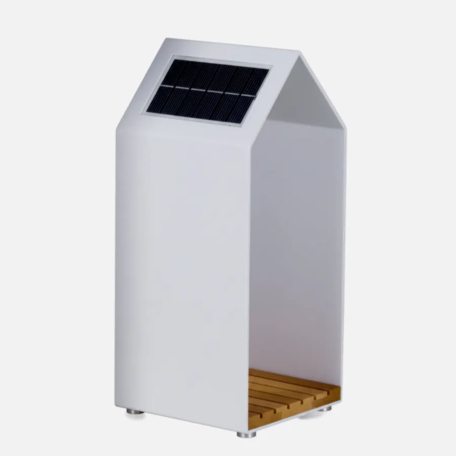 Medium Solar Lamp with Teak Base – Weather-Resistant Aluminum Frame
