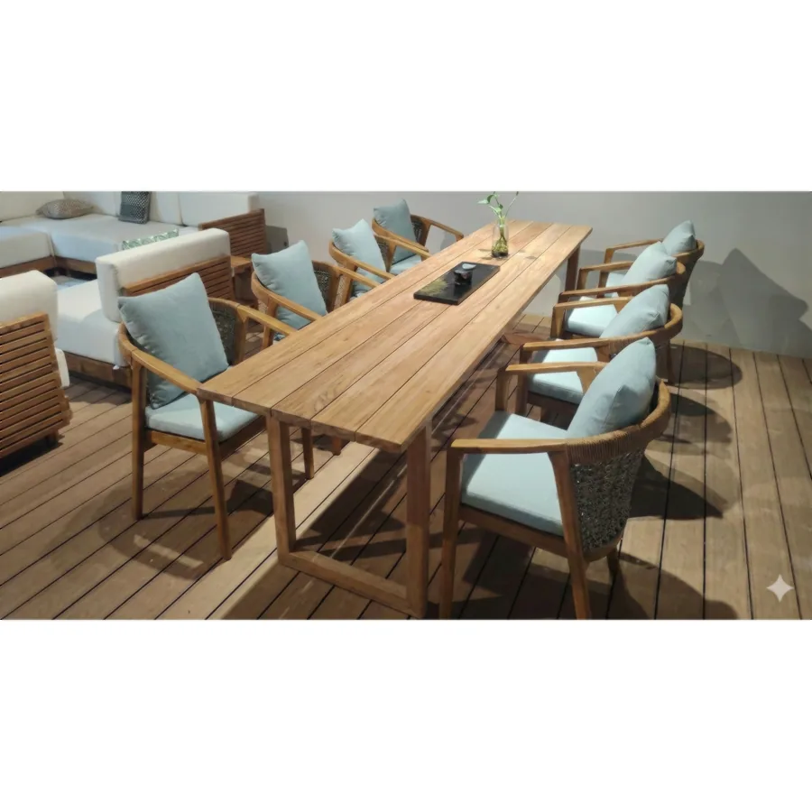 Furmeiz Long Teak Dining Table – Natural Teak Wood Design