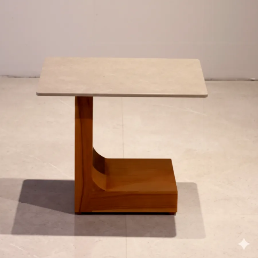 Furmeiz L Side Table – South American Teak Base with Armani Grey Top