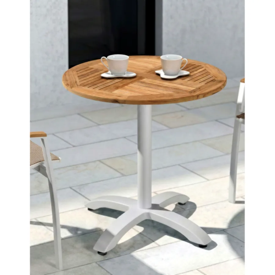 Furmeiz Round Aluminum & Burmese Teak Bar Table