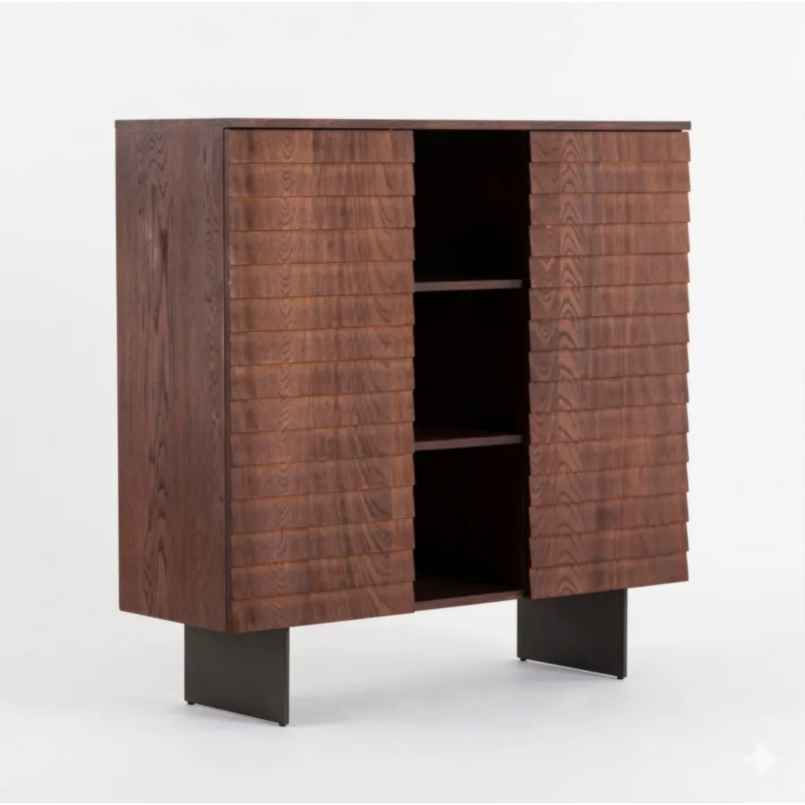 FURMEIZ Tall Storage Cabinet with Textured Wood Design