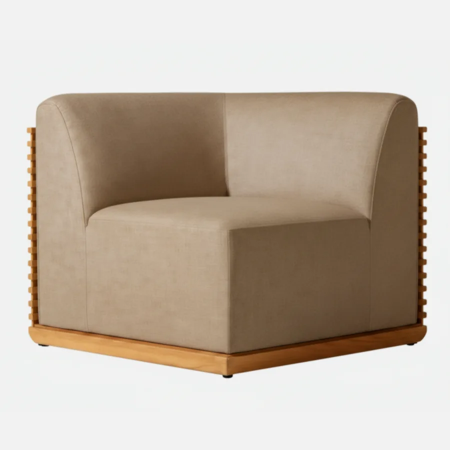 Furmeiz Teak Corner Sofa Module – 46D High-Density Foam & Outdoor Waterproof Fabric