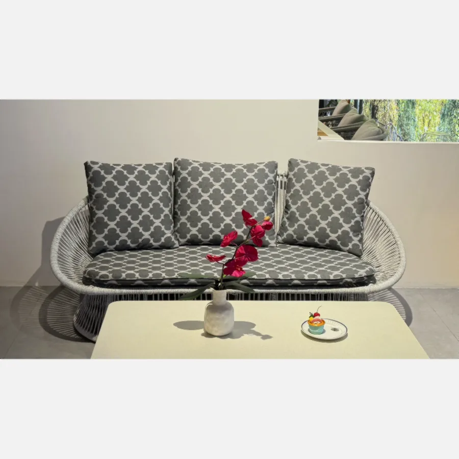 FURMEIZ Peach Outdoor 3-Seater Sofa – Woven Rope & Aluminum Frame