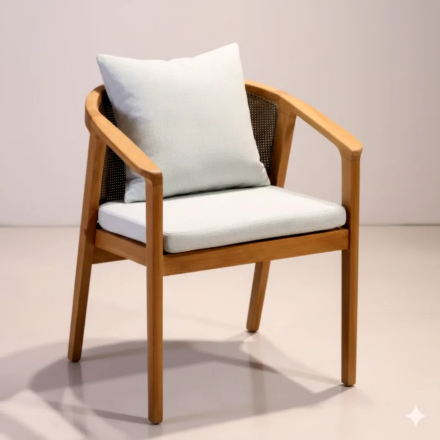 furmeiz Teak Dining Chair – PE Rattan with Quick-Dry Cushions