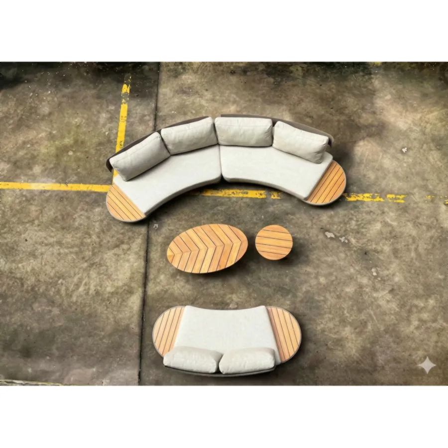 FURMEIZ Outdoor Lounge Collection – Champagne Finish & FSC Teak Top