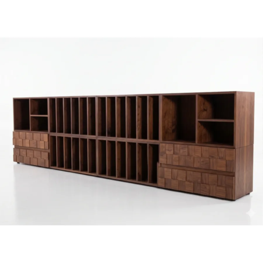 FURMEIZ Long Horizontal Bookshelf with Geometric Storage Design