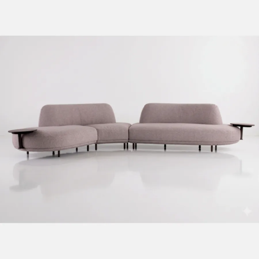 FURMEIZ Luxury L-Shape Modular Fabric Sofa with Marble Accent – Contemporary Design (Moonlight Grey Edition)