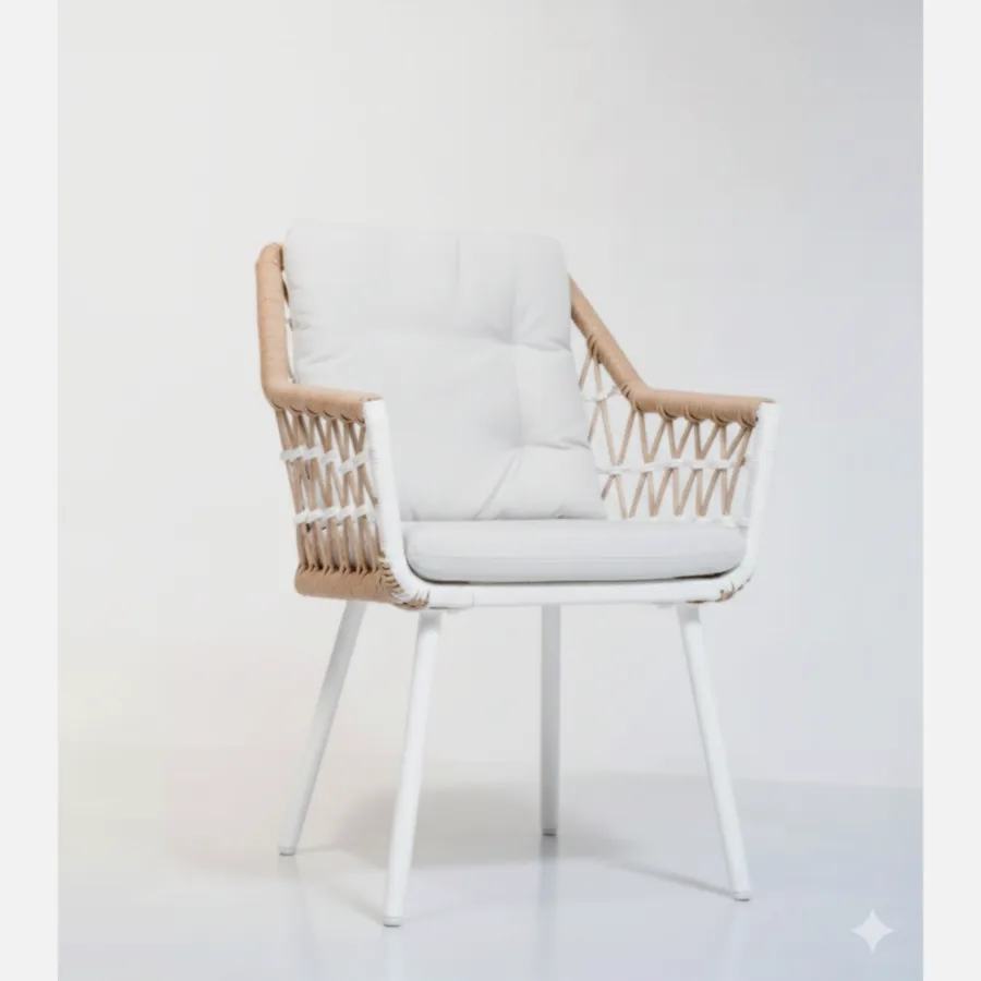 Furmeiz Outdoor Rattan Tie-Detail Chair – Quick-Dry Cushions