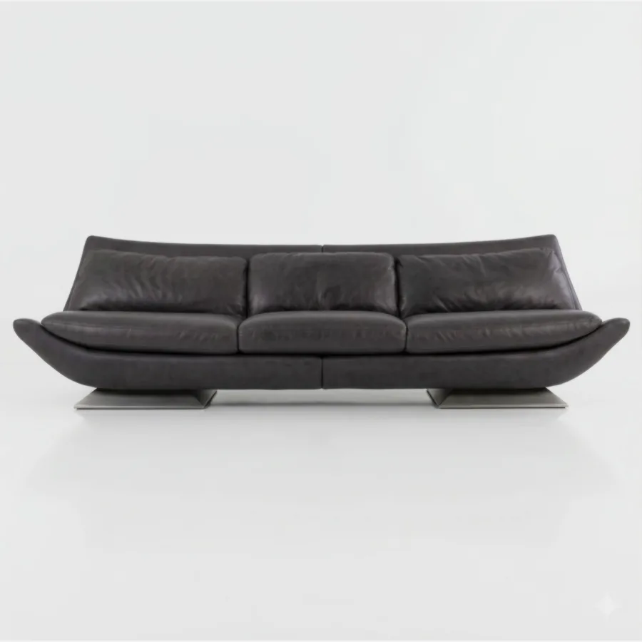 FURMEIZ Low-Profile Half Leather Sofa with Wide Platform Base
