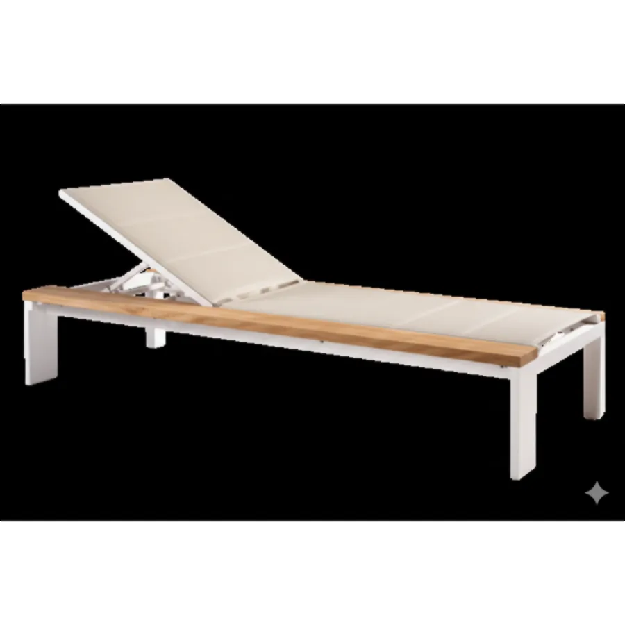 Furmeiz Outdoor Sun Lounger with Burmese Teak Armrests – Aluminum Frame & Padded Teslin Mesh