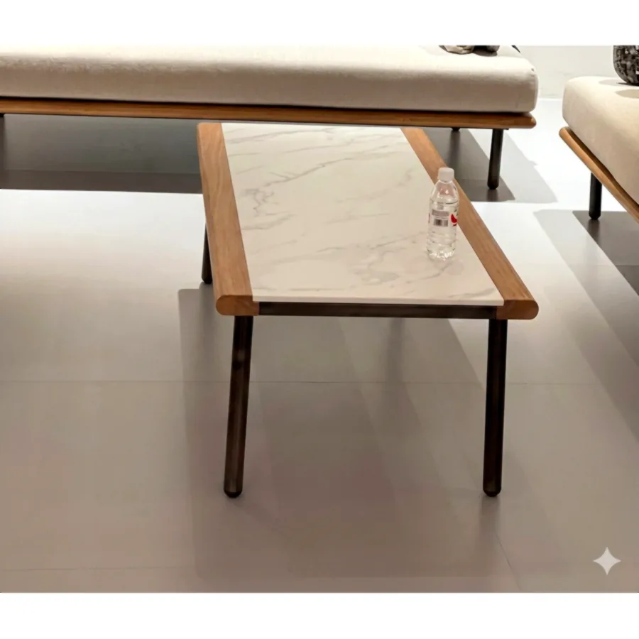 FURMEIZ Outdoor Coffee Table – Aluminum Alloy & Teak
