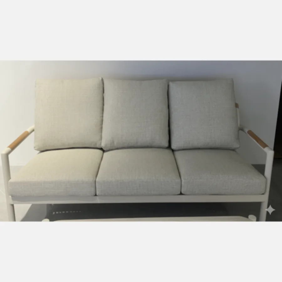 Furmeiz Three-Seater Sofa – White Aluminum & South American Teak