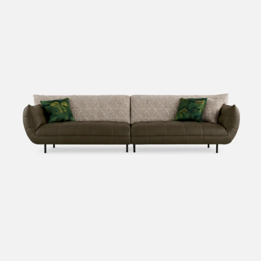 FURMEIZ Luxury Dual 2-Seater Semi-Leather & Fabric Sofa – Modern Comfort Design (Italian Green Pattern Edition)