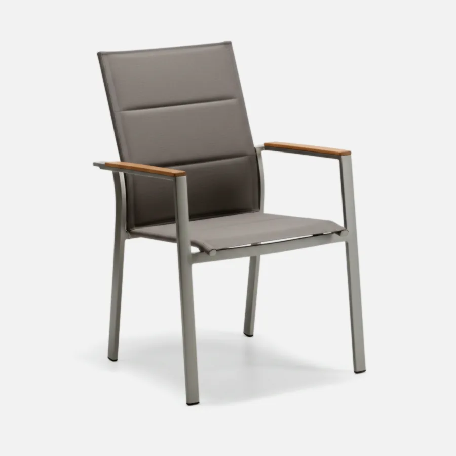 Furmeiz Outdoor Mesh Chair – Double-Layer Teslin with Aluminum Frame & Burmese Teak Armrests
