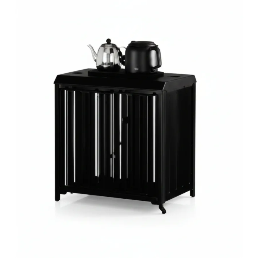 Furmeiz Aluminum Side Table with Tea Tray & Brewing Set