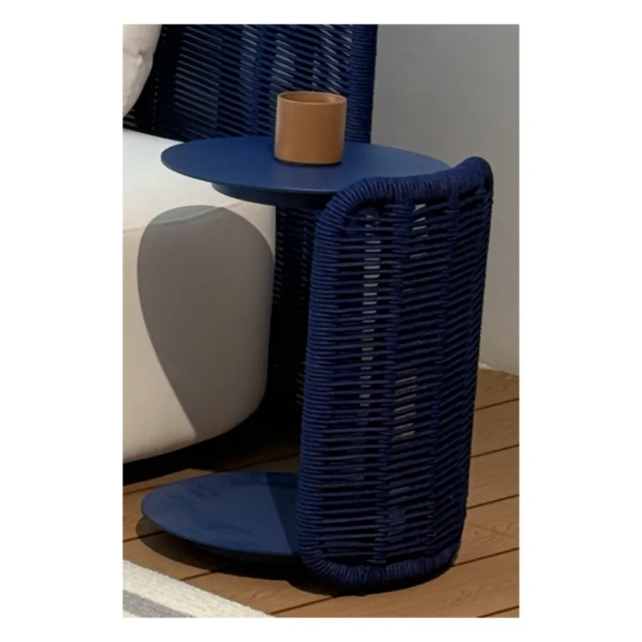 FURMEIZ Round Outdoor Side Table – Aluminum Alloy & Rope