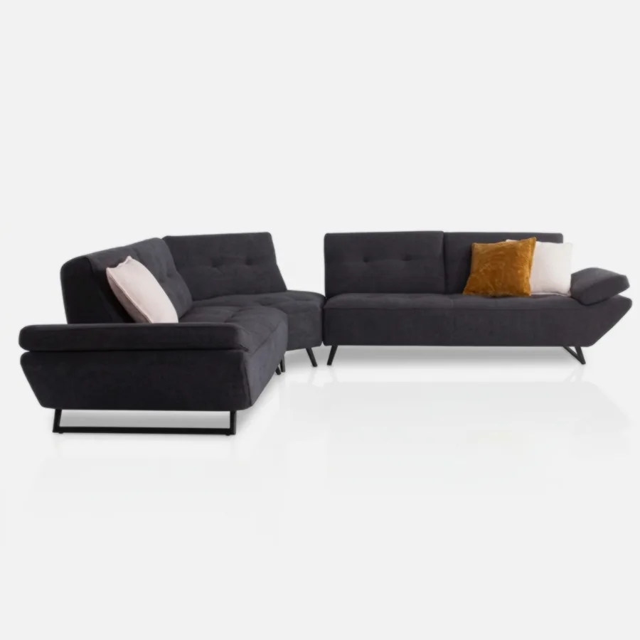 FURMEIZ Ultra Luxury L-Shape Fabric Sofa with Adjustable Arms & Sliding Backrests – Smart Comfort Design (Porcelain Blue Edition)