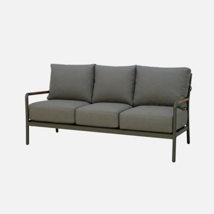 Furmeiz Three-Seater Sofa – Cast Aluminum Frame, Teak Accents & Sunbrella Cushions