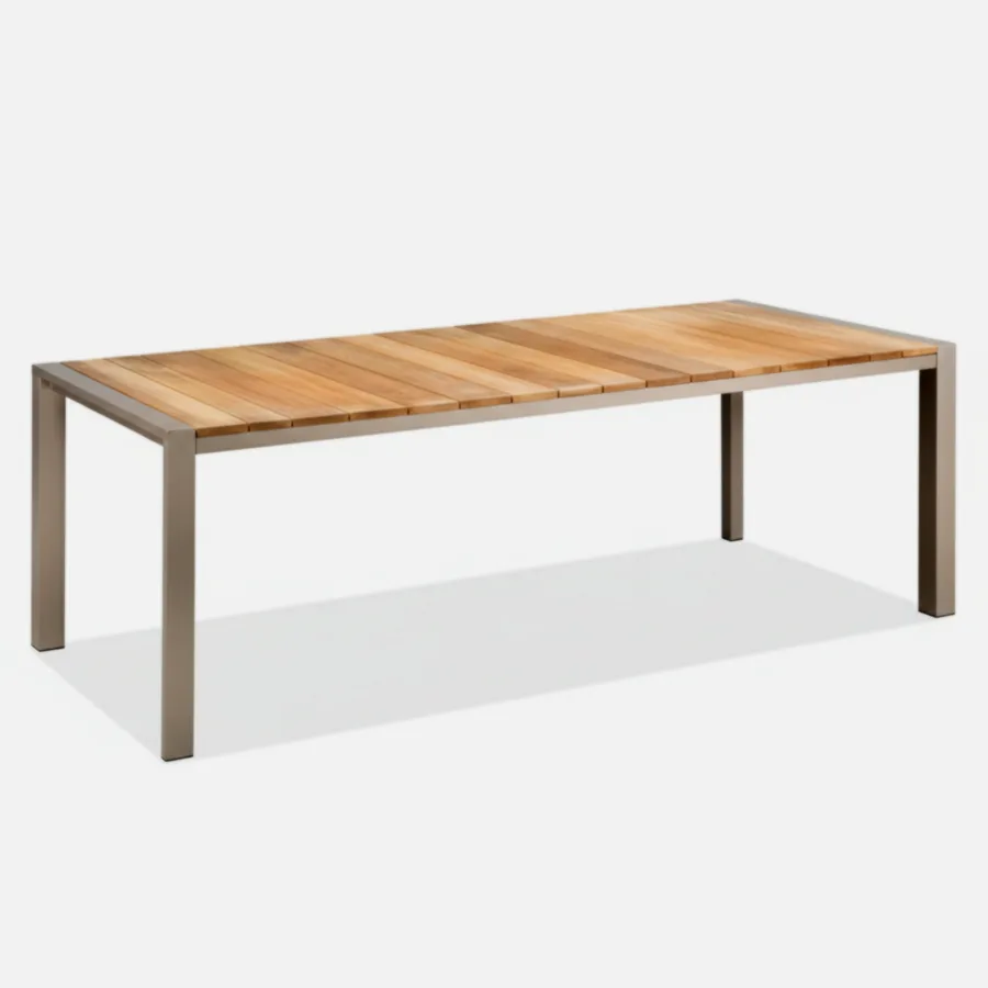 Furmeiz Rectangular Outdoor Dining Table – Aluminum Frame with Burmese Teak Top