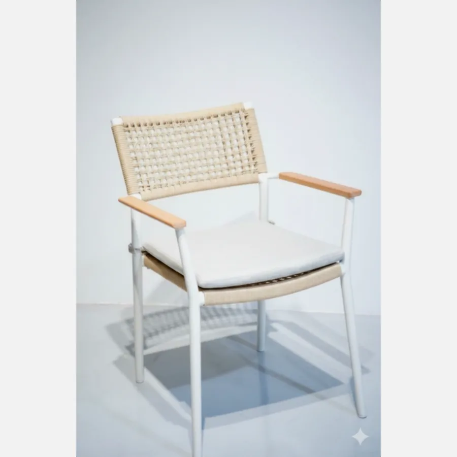 Furmeiz Outdoor Dining Chair – Aluminum Frame with South American Teak Armrests