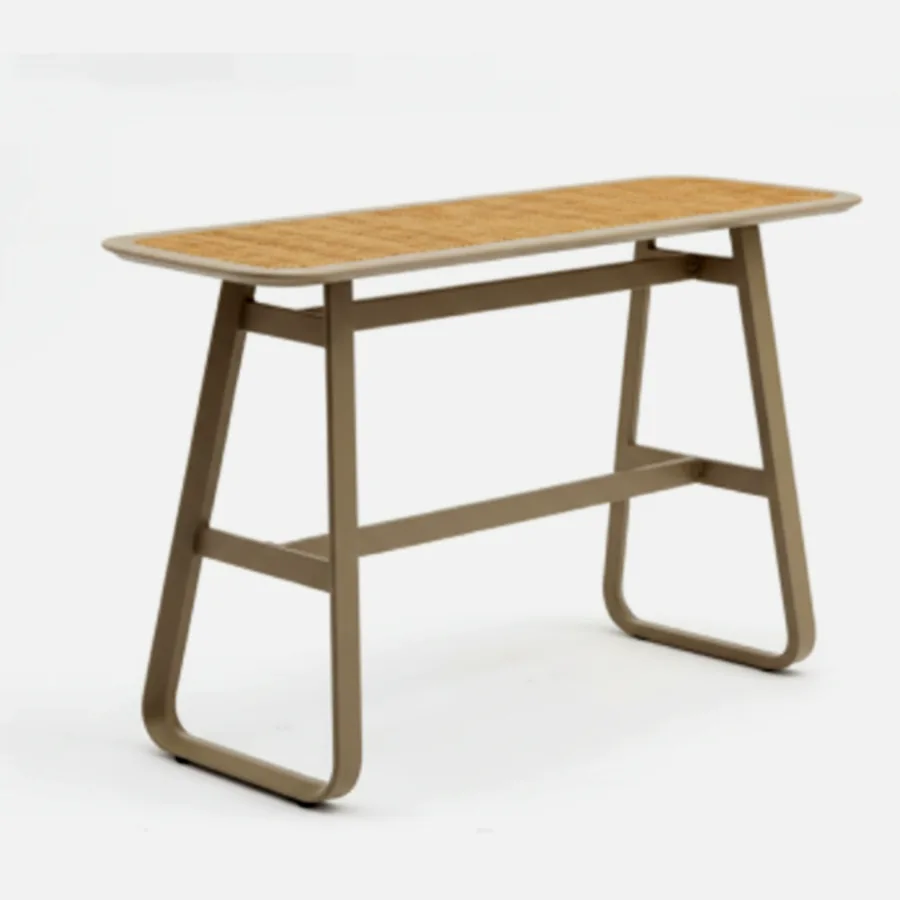 Furmeiz Outdoor Bar Counter – Fully Welded Aluminum Frame with Wood-Look Panels (Champagne Finish)