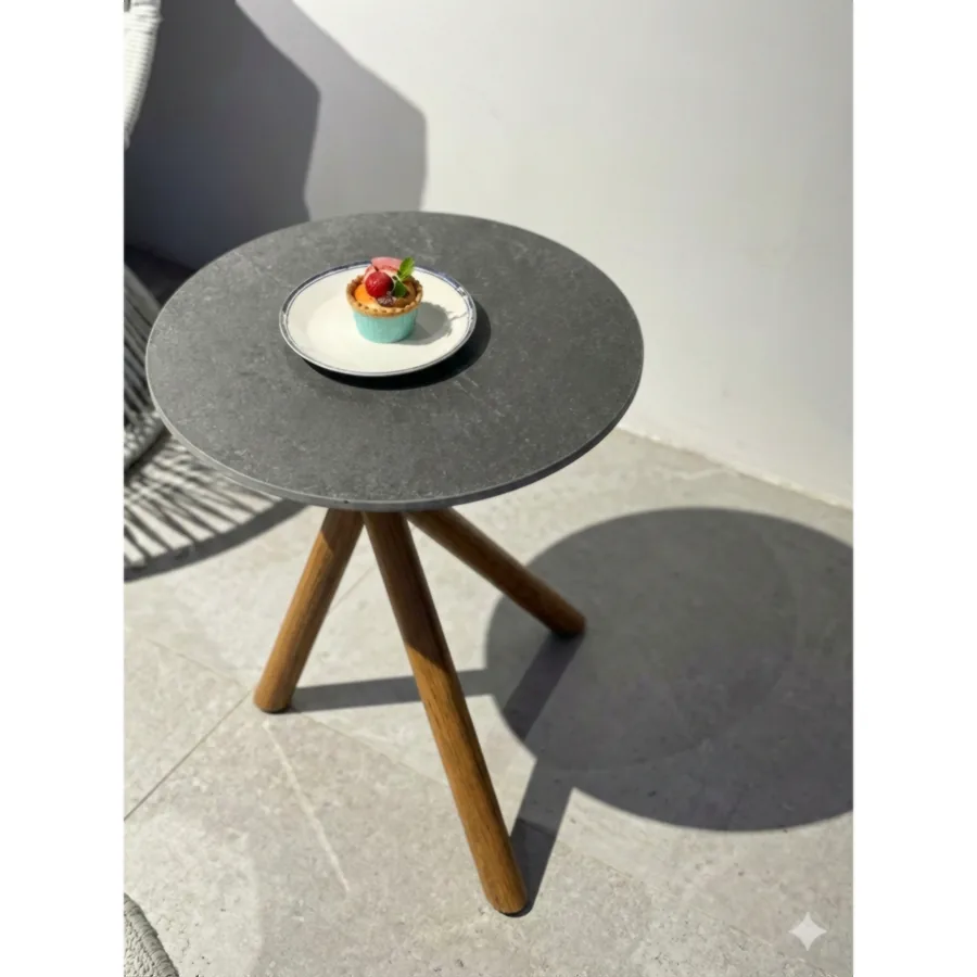 FURMEIZ Outdoor Side Table – Burmese Teak & Stone Slab