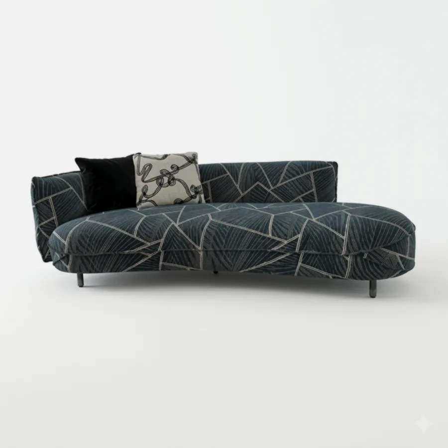 FURMEIZ Luxury Right Chaise Lounge Fabric Sofa – Modern Striped Design (Striped Green Edition)