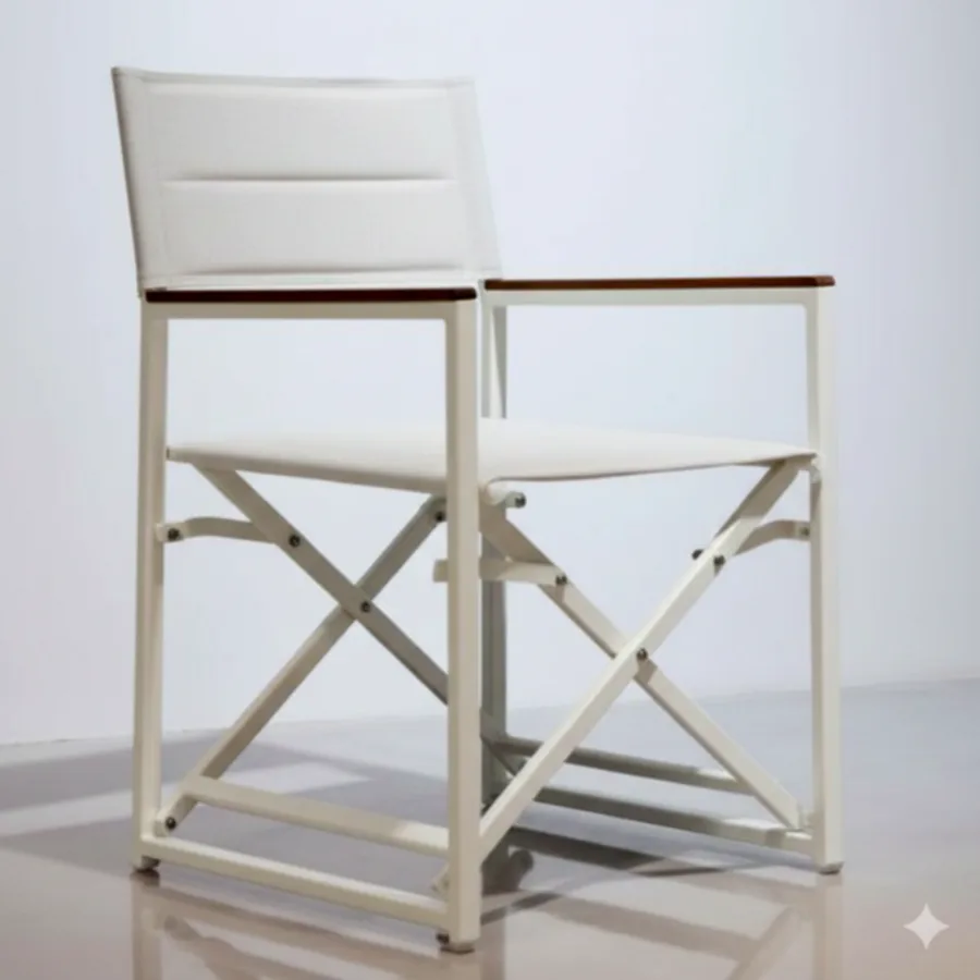 Furmeiz Outdoor Director Chair – Powder-Coated Frame with Teak Armrests