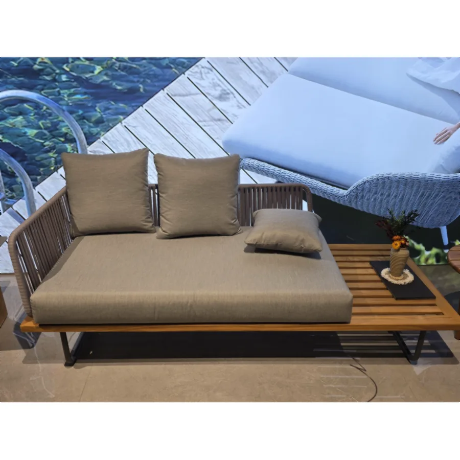 Three-Seater Sofa – South American Teak Base with Aluminum Back & Woven Rattan