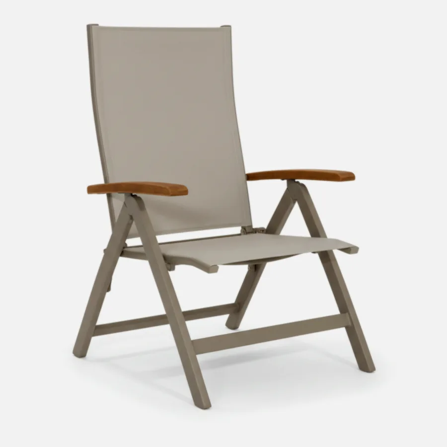 Furmeiz Adjustable Outdoor Chair with Burmese Teak Armrests – Champagne Sand Aluminum Frame