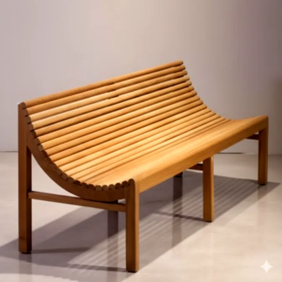 Furmeiz Curved Outdoor Wooden Bench – Natural Solid Wood Design