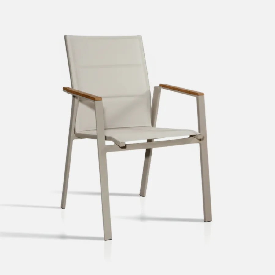 Furmeiz Outdoor Mesh Chair – Double-Layer Teslin with Aluminum Frame & Burmese Teak Armrests