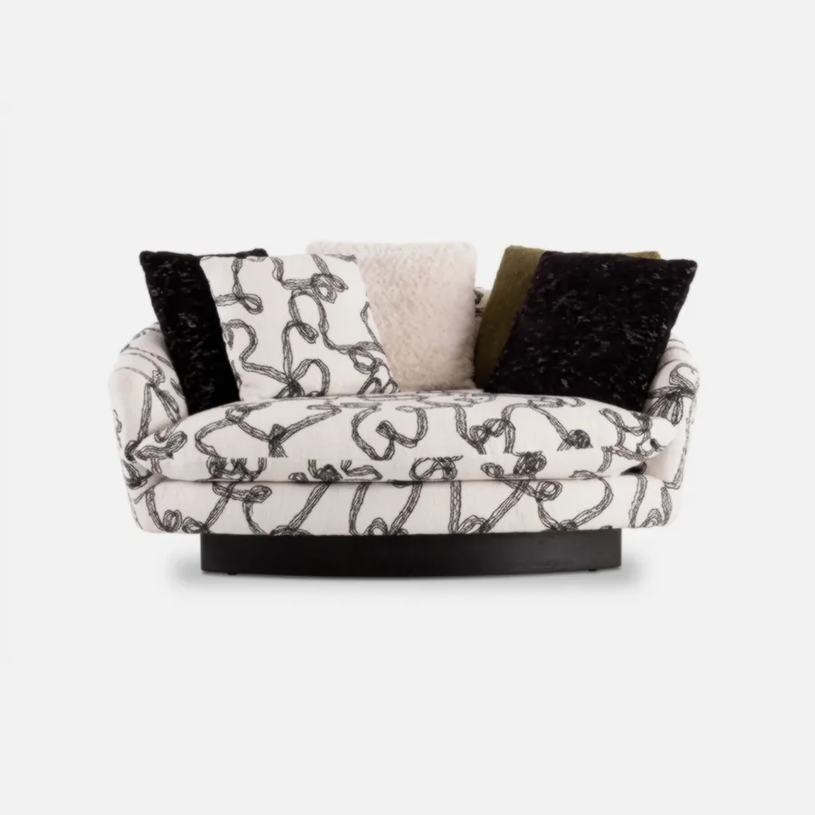 FURMEIZ Luxury 2-Seater Fabric Sofa – Modern Artistic Design (Black & White Ribbon Edition)