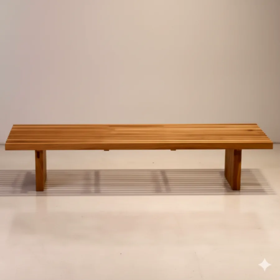 Furmeiz Burmese Teak Long Bench with Two Round Cushions