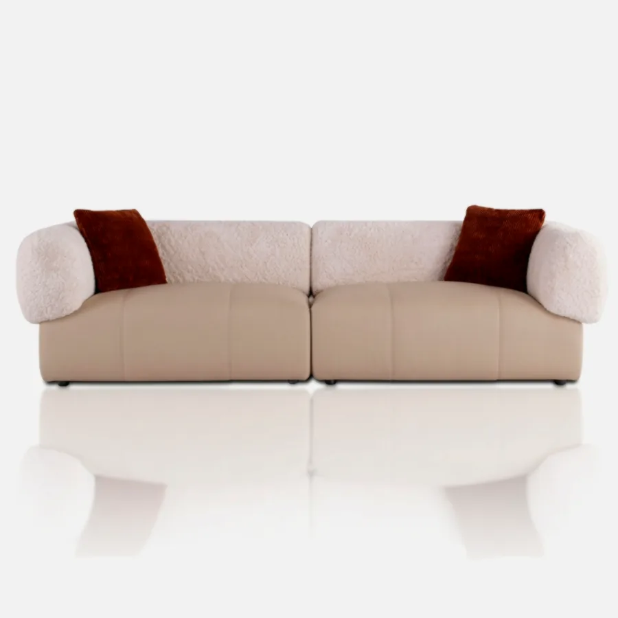 FURMEIZ Luxury Dual 3-Seater Semi-Leather & Plush Sofa – Modern Comfort Design (Italian Cream White Edition)