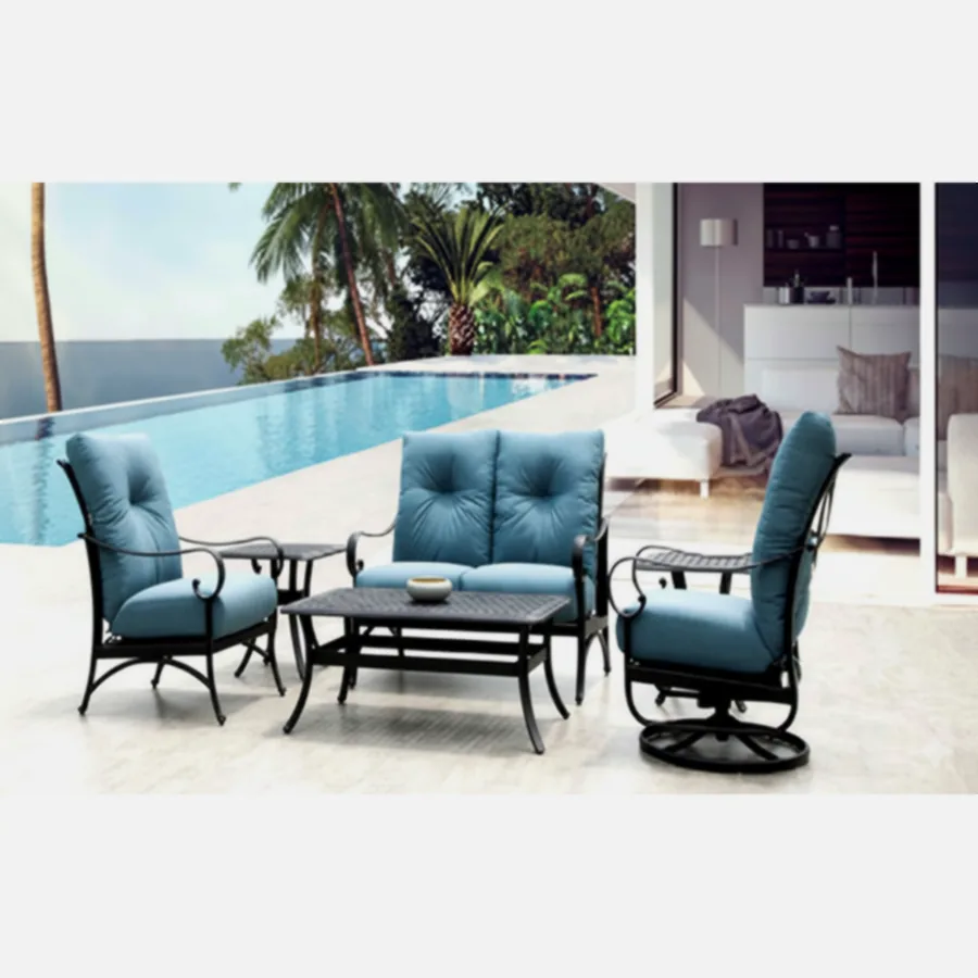 Furmeiz Fabric Swivel Rocker Sofa – Cast Aluminum Frame & Sunbrella Cushions