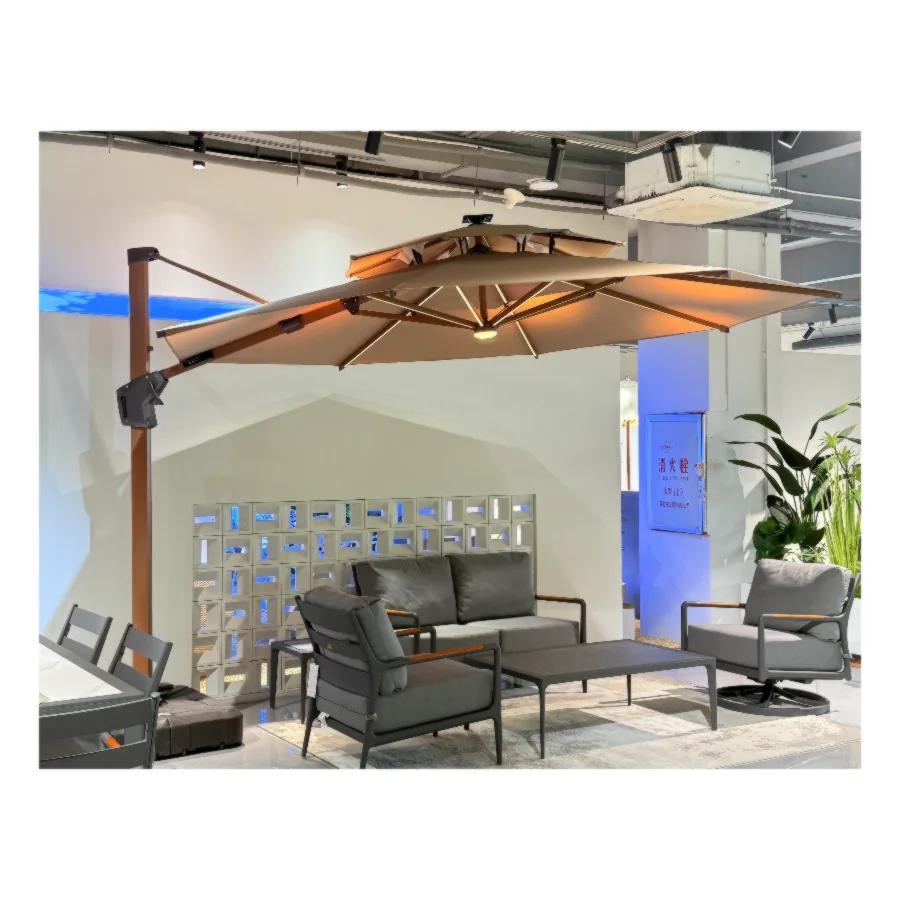 Cancer Solar Roman Umbrella with Warm LED Lighting – 3.5 m Diameter, 180 kg Water Base