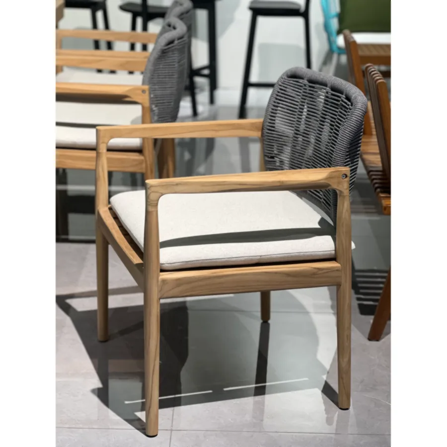 Furmeiz South American Teak Armchair with Woven Rope