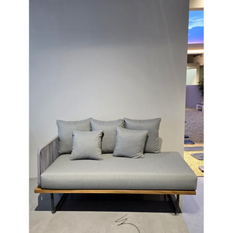 Furmeiz Two-Seater Sofa – South American Teak Base with Aluminum Back & Woven Rattan