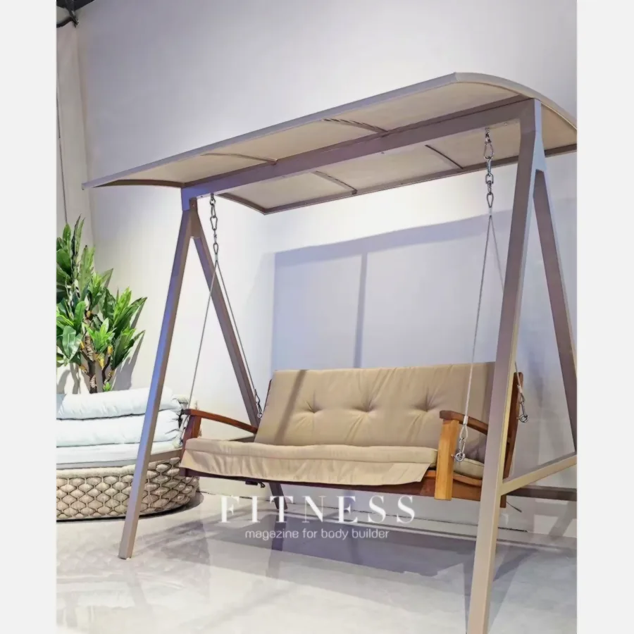 Furmeiz Aluminum & Burmese Teak Swing with Canopy