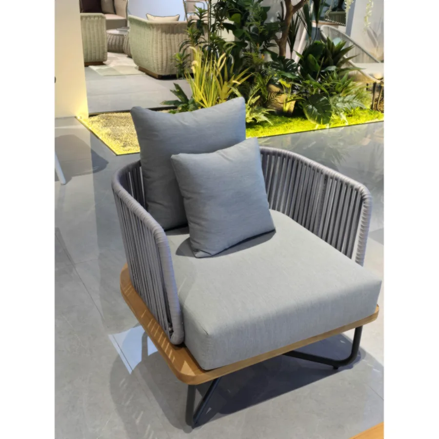 Single Lounge Chair – South American Teak Base with Aluminum Back & Woven Rattan