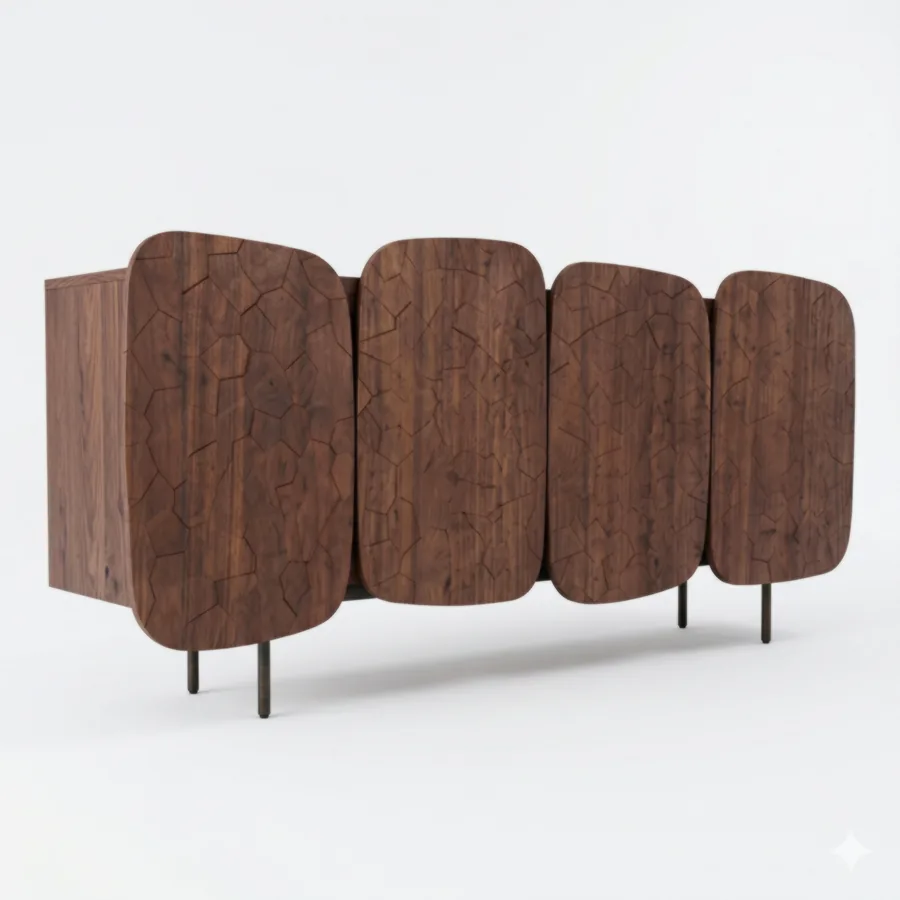 FURMEIZ Organic Curved Sideboard with Sculptural Wooden Design